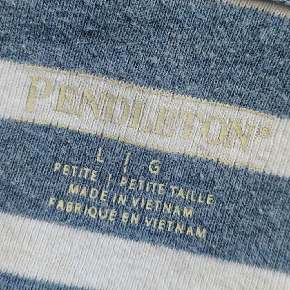 Pendleton Petite Large Cotton Striped Zip Up Hoodie Blue Ivory Lightweight PL - Picture 4 of 5